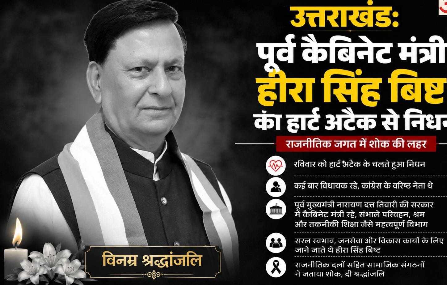 उत्तराखंड: पूर्व कैबिनेट मंत्री हीरा सिंह बिष्ट का हार्ट अटैक से निधन, राजनीतिक जगत में शोक की लहर